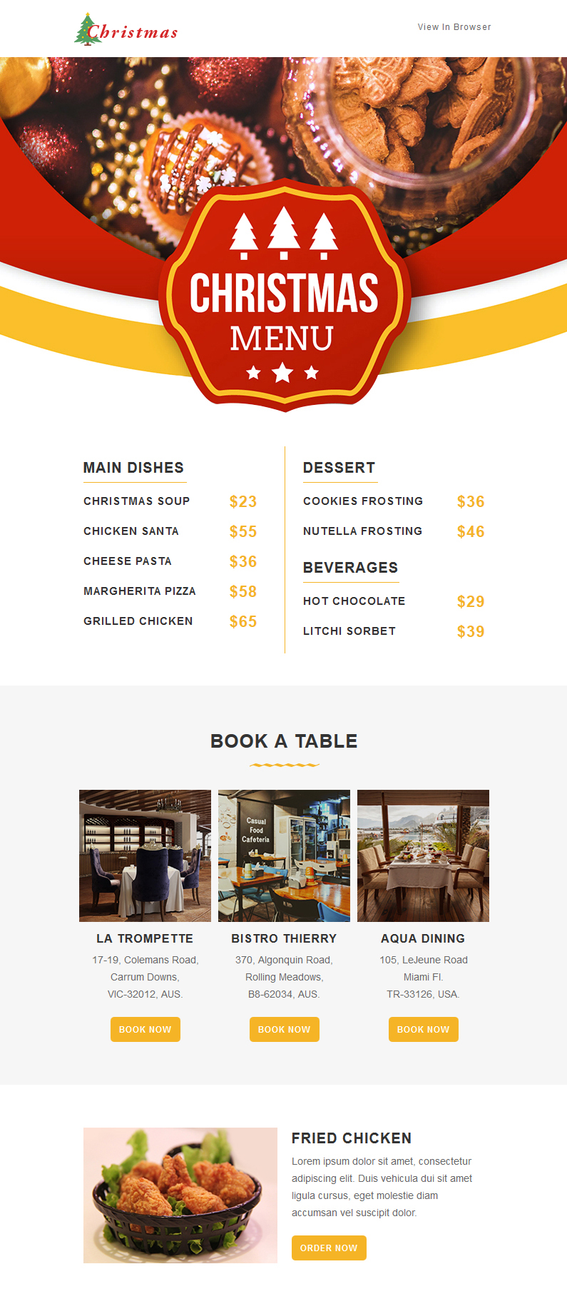 Christmas - Restaurant Responsive Newsletter and Notification Templates