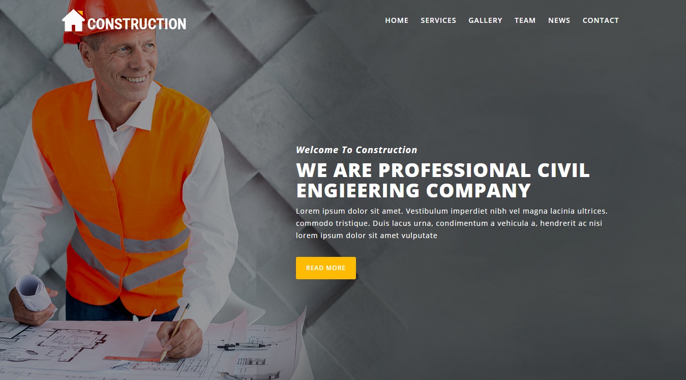 Construction Landing page Static Header